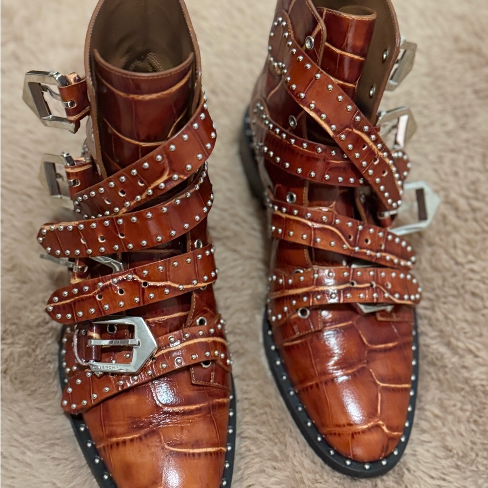 Studded Brown Leather Ankle Boots
